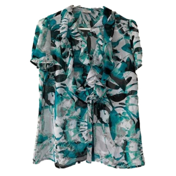 Worthington Multi-Color Blouse Ruffle V-Neck Size Large - Picture 1 of 4